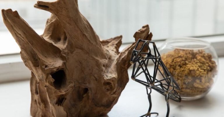 Exhibits - Timber and a Wire Sculpture on a Windowsill