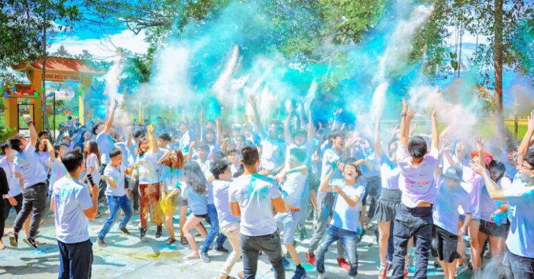 Festivals - People Throwing Blue Powder at Daytime