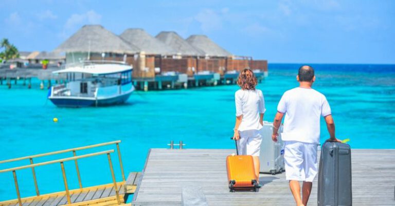 Tourism - Man and Woman Walks on Dock